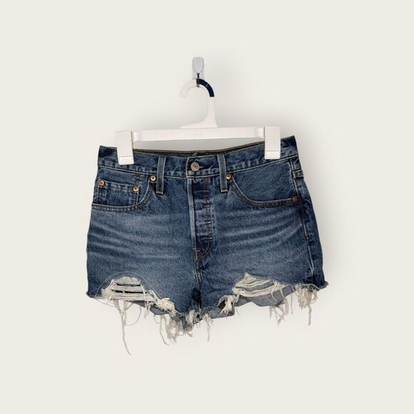 Levi’s 501 Original High Rise Jean Shorts in Darn It Wash Size 27 - Picture 3 of 6